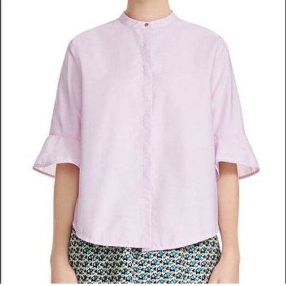 MAJE Charly Flared Bell Cuff Poplin Shirt Relaxed Fit Blouse Rose Pink - Picture 3 of 15